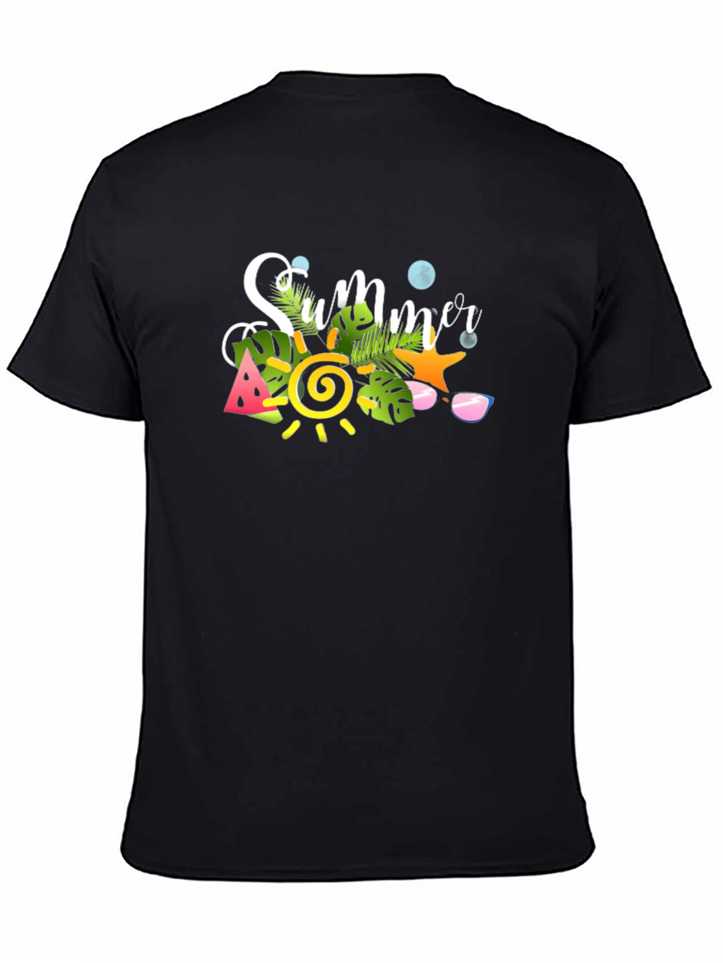 Summer Graphic Black T-Shirt - Tropical Design