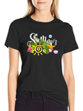 Summer Graphic Black T-Shirt - Tropical Design