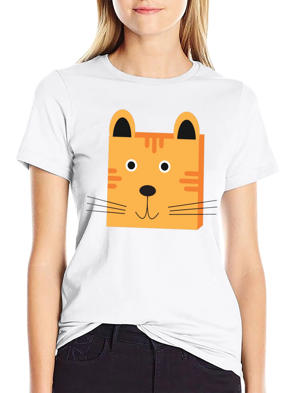 Cute Cartoon Cat Face Black T-Shirt