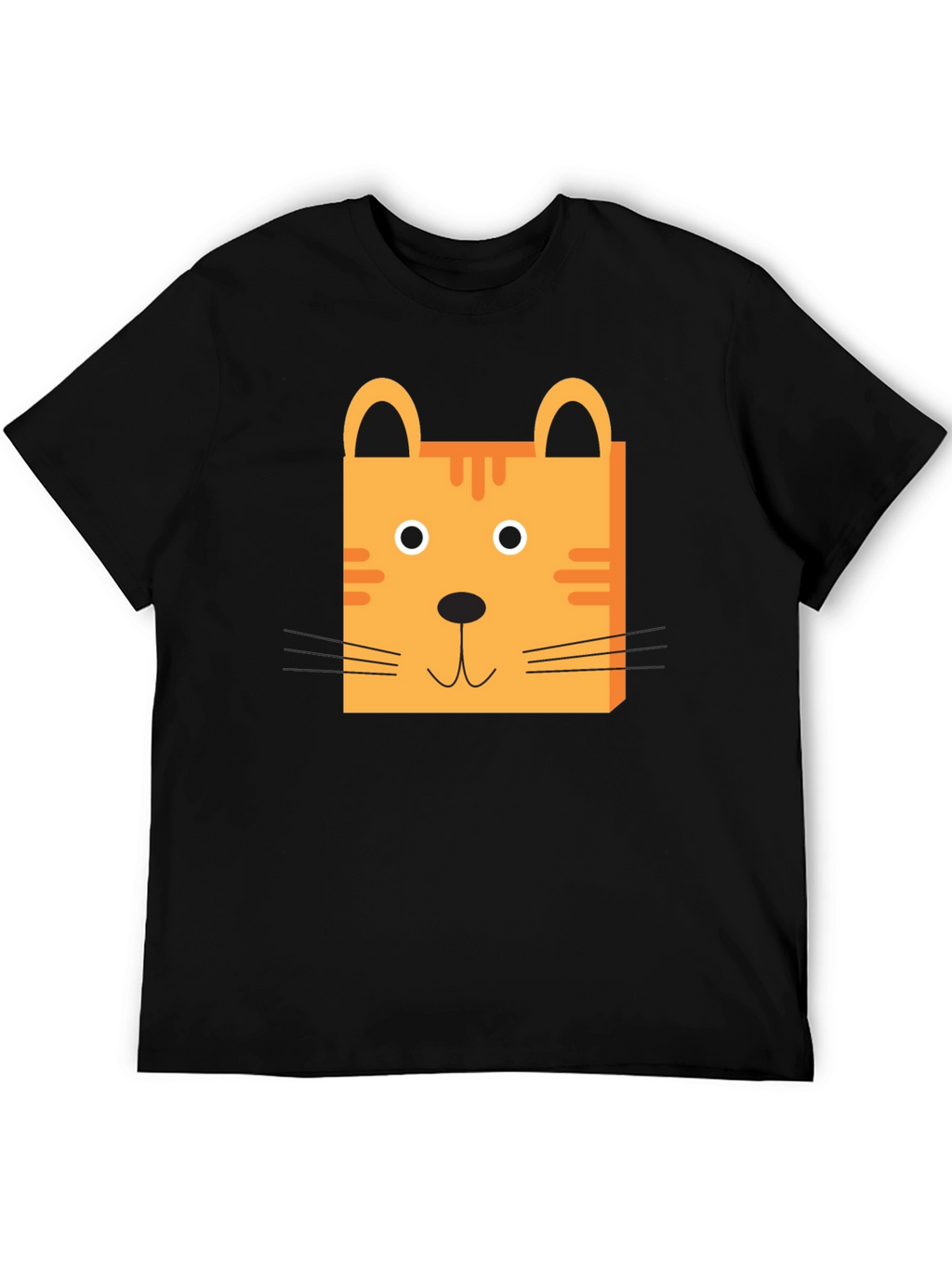 Cute Cartoon Cat Face Black T-Shirt