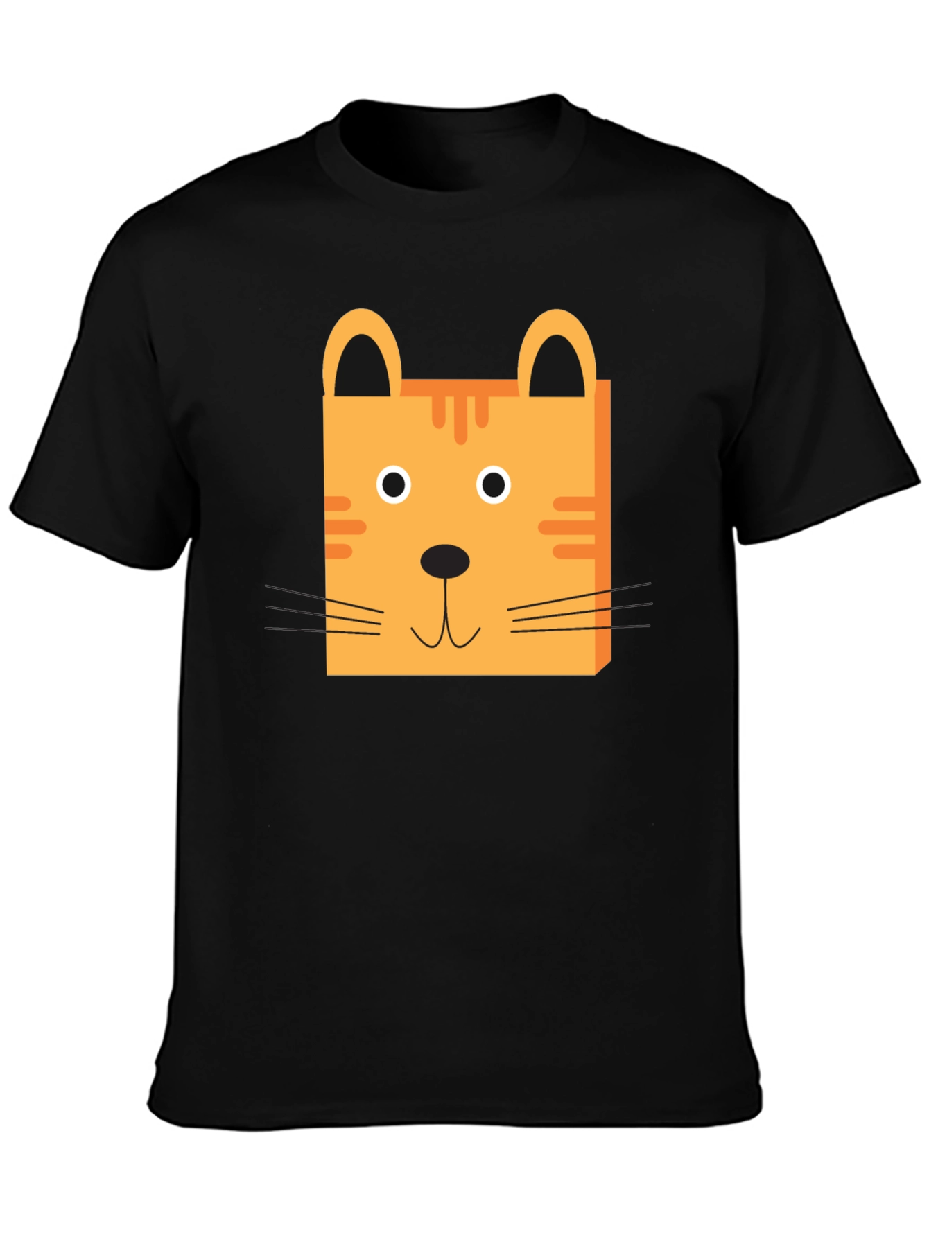 Cute Cartoon Cat Face Black T-Shirt