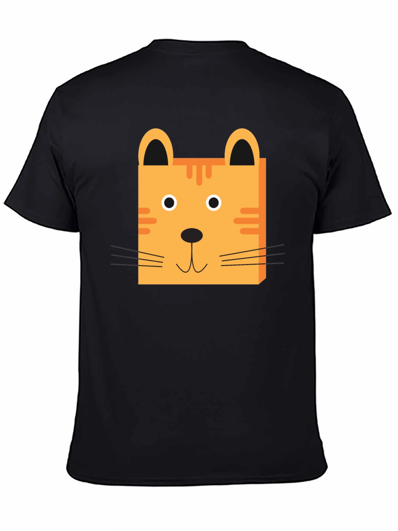 Cute Cartoon Cat Face Black T-Shirt