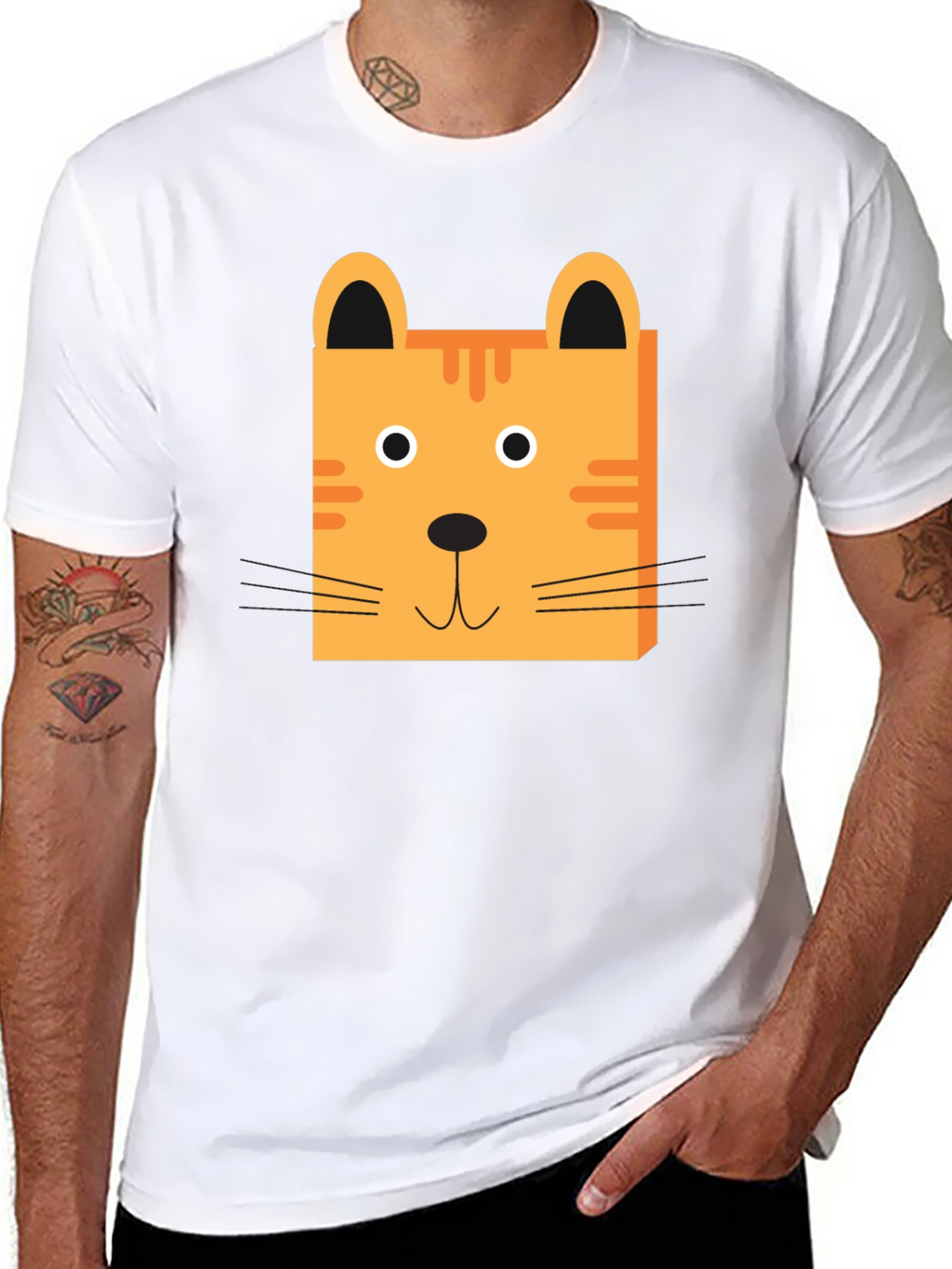 Cute Cartoon Cat Face Black T-Shirt