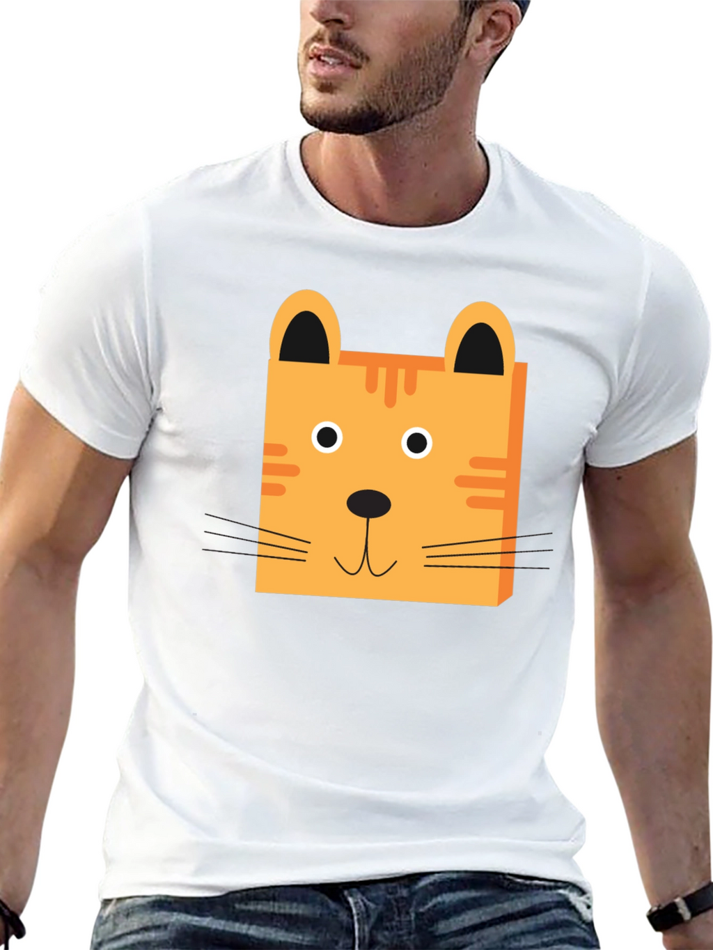 Cute Cartoon Cat Face Black T-Shirt