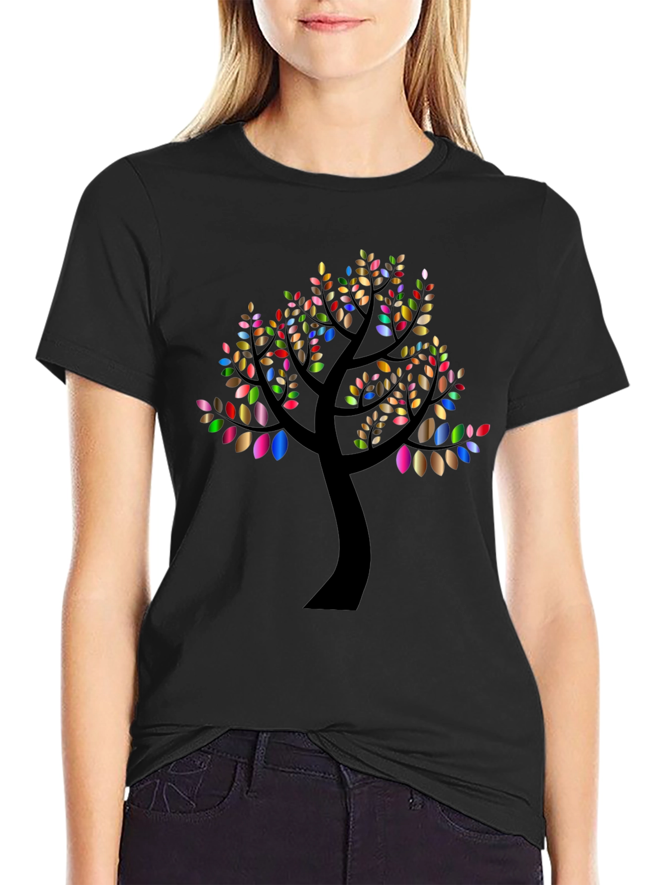 Colorful Leaf Tree Graphic T-Shirt - Stylish Mens Tee