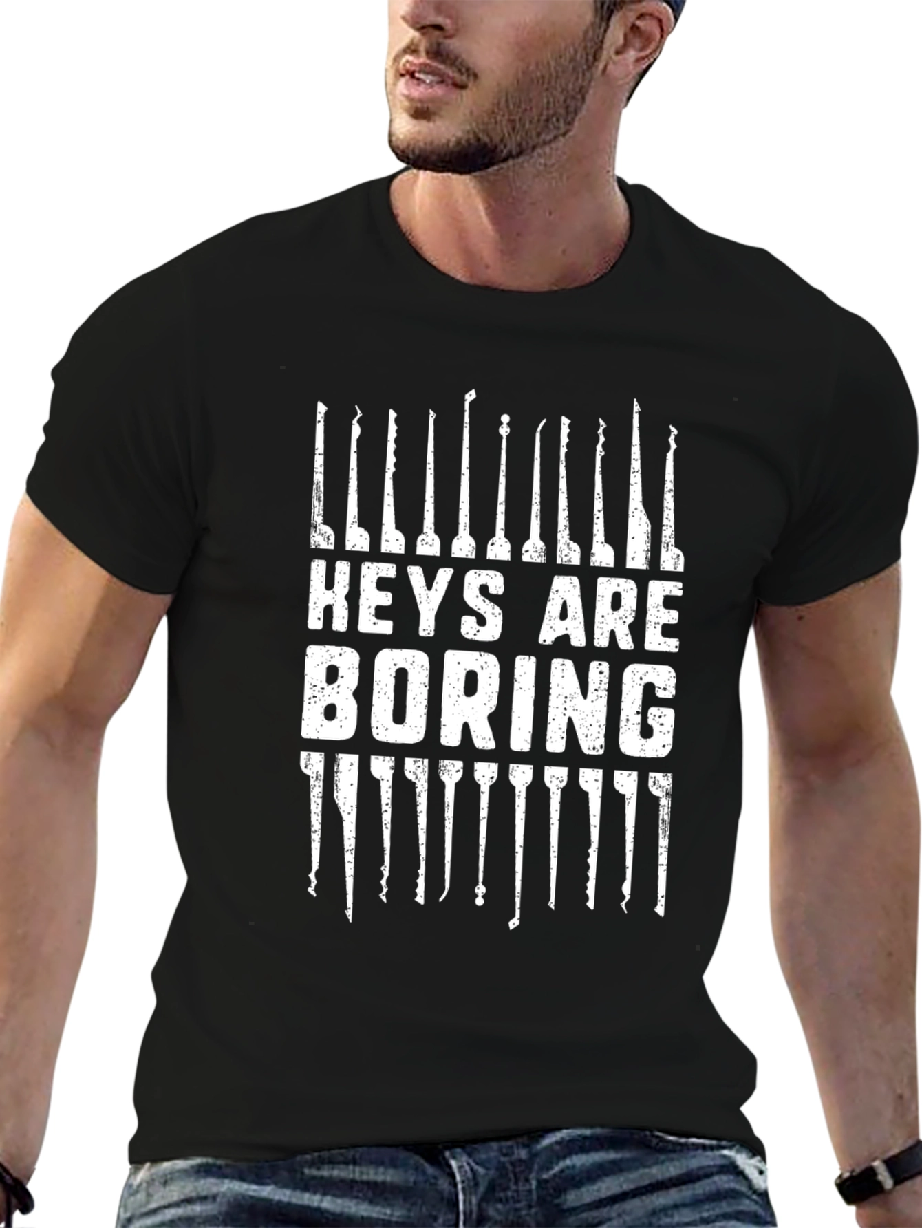 Keys Are Boring Lock Pick T-Shirt - Black Graphic Tee