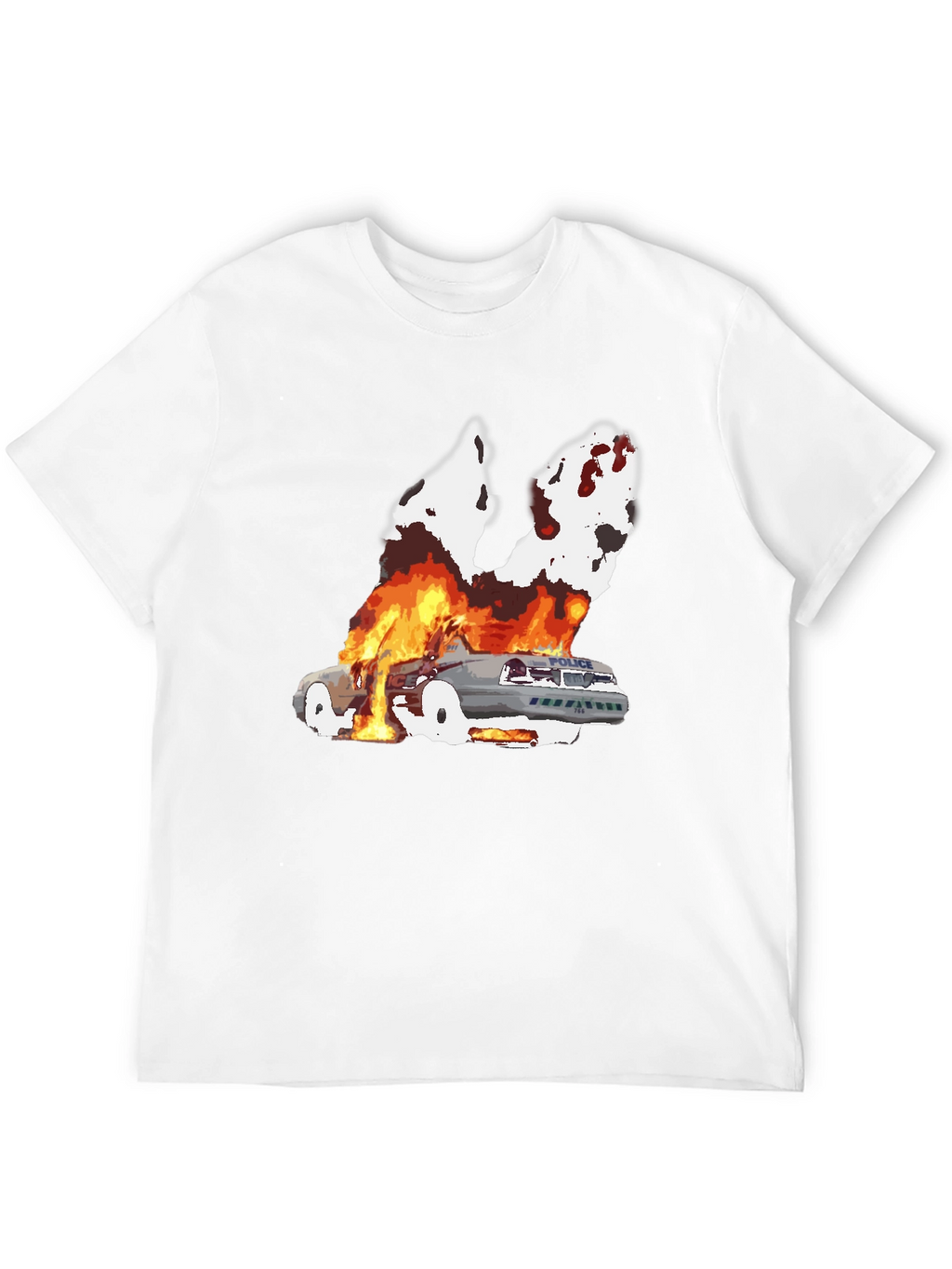 Burning Car Graphic Tee - Black Cotton T-Shirt
