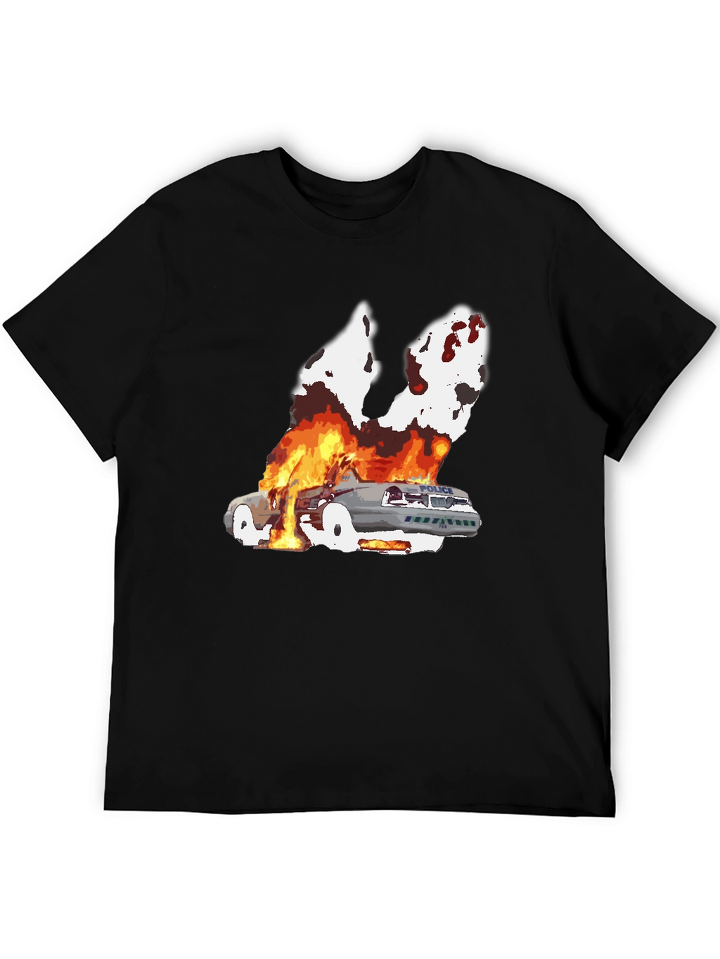 Burning Car Graphic Tee - Black Cotton T-Shirt
