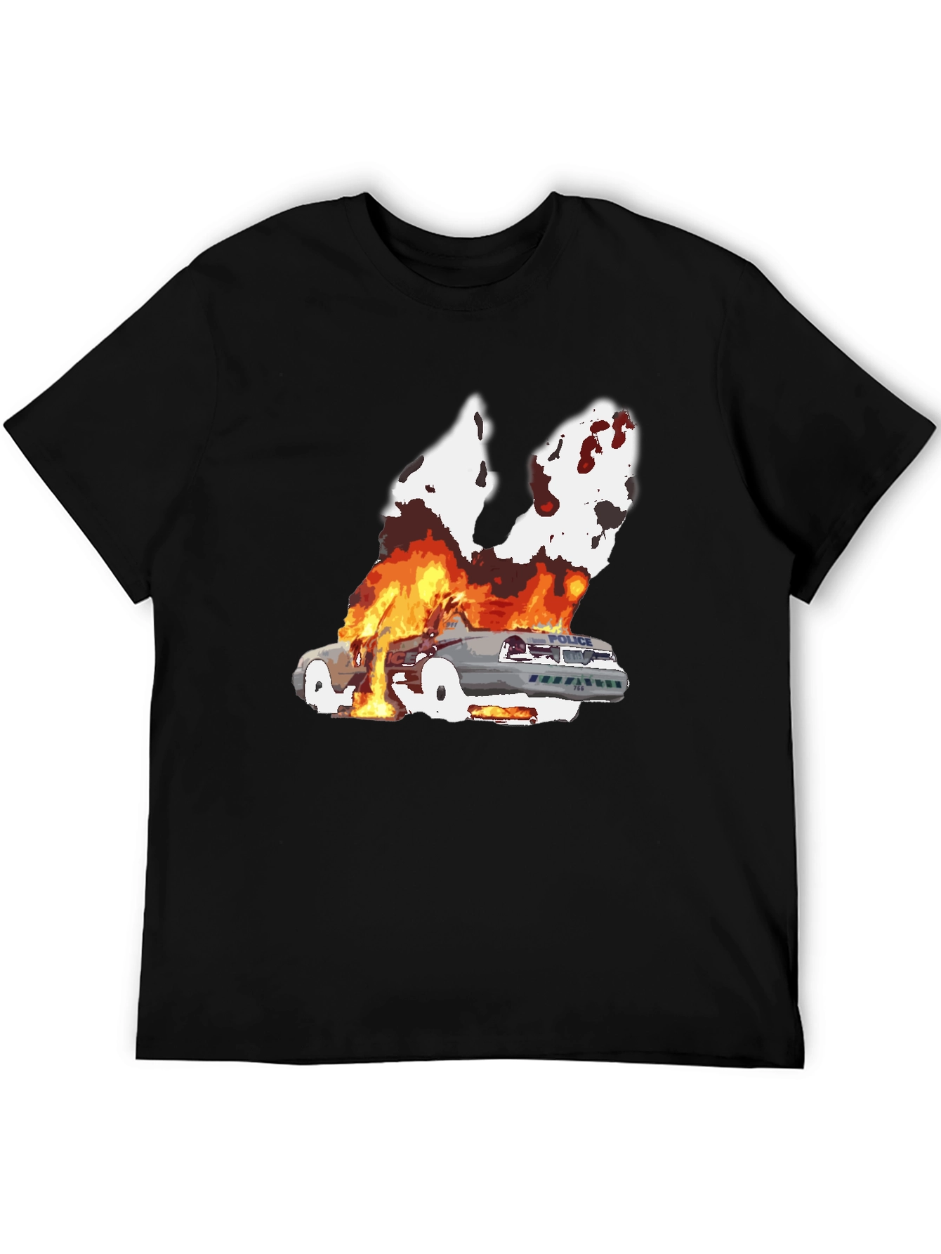 Burning Car Graphic Tee - Black Cotton T-Shirt