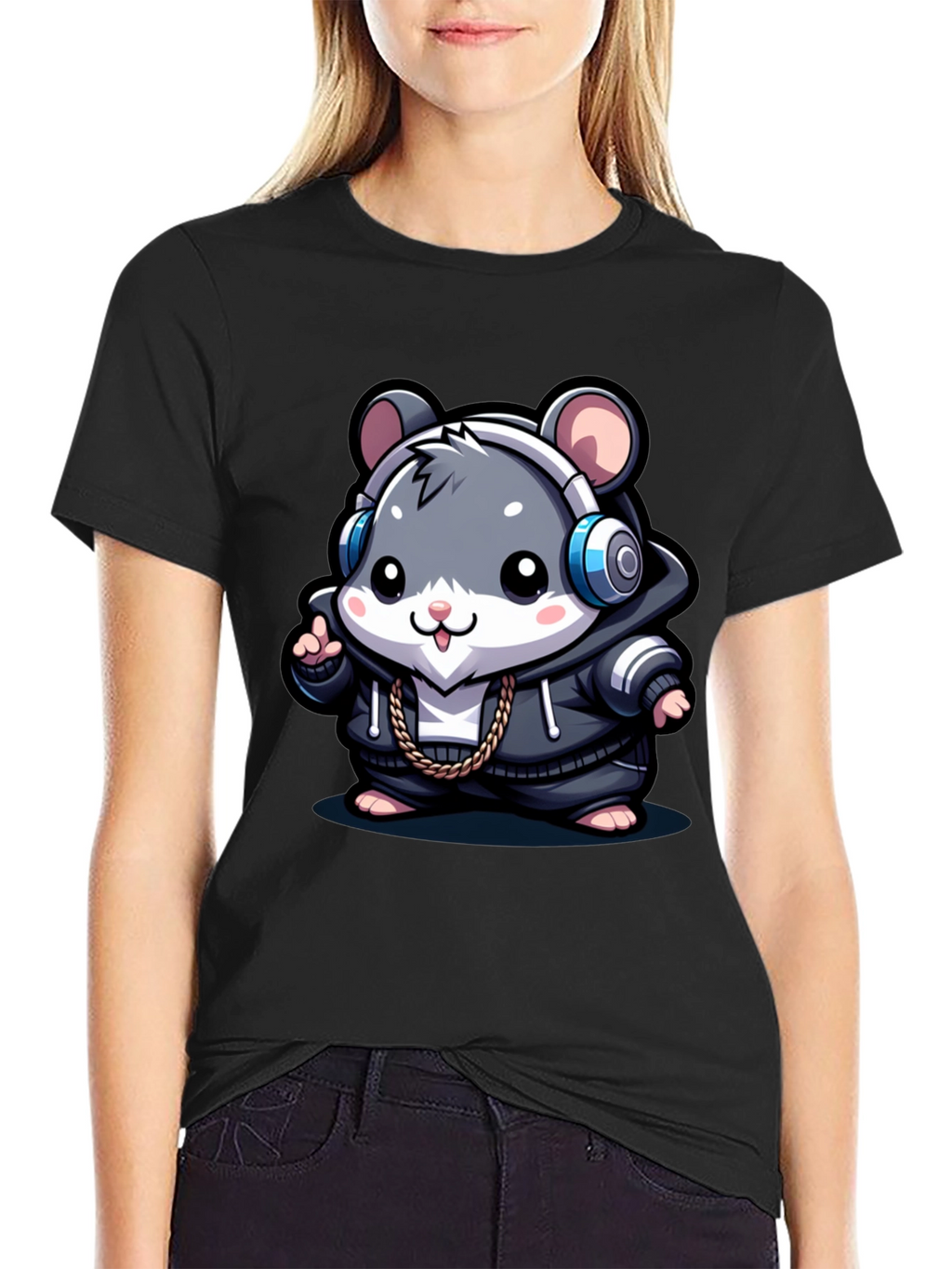Cool Hamster Graphic Tee - Black