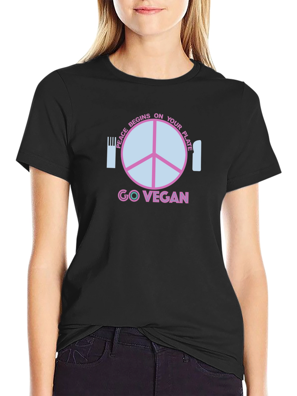 Go Vegan T-Shirt - Peace Begins On Your Plate