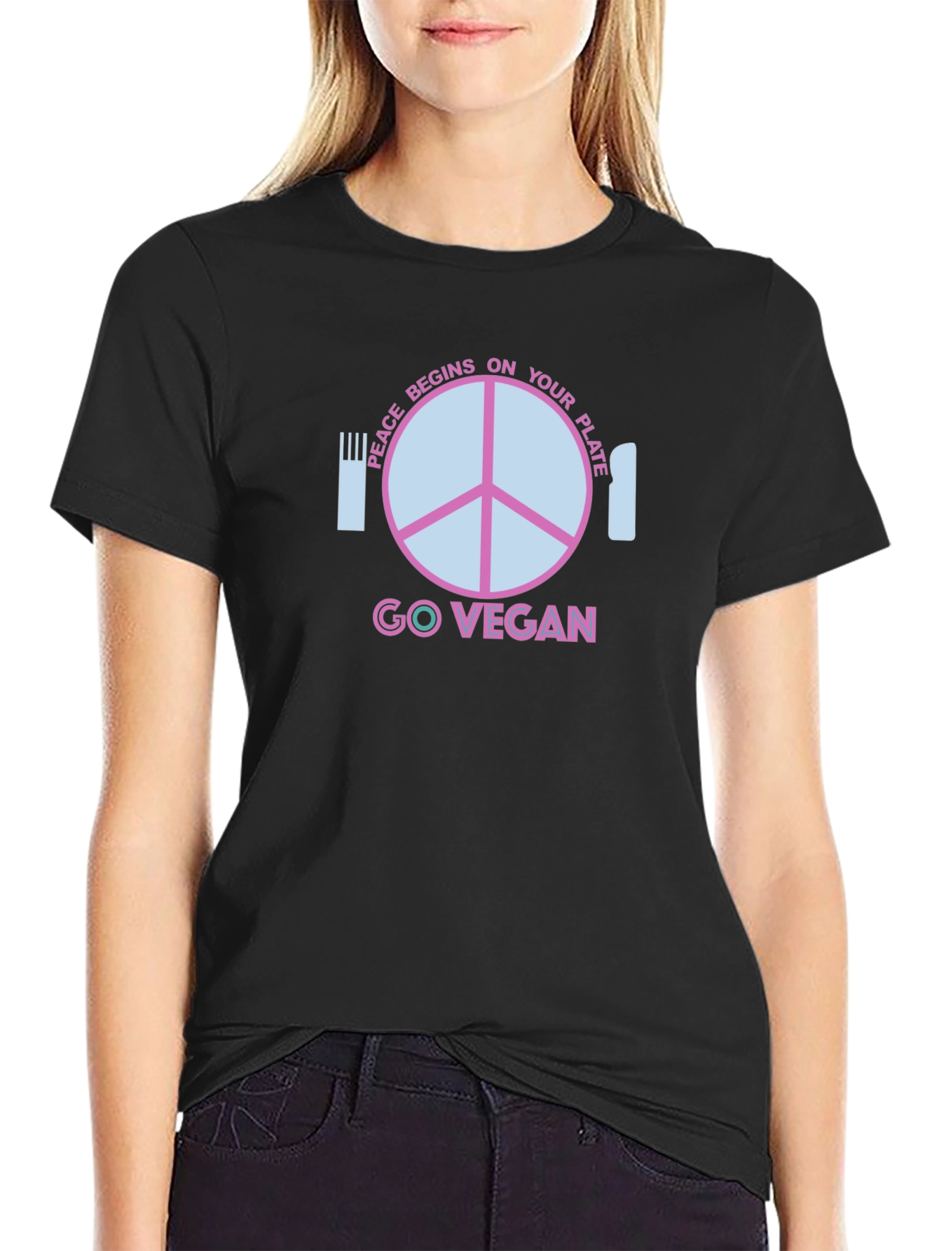 Go Vegan T-Shirt - Peace Begins On Your Plate