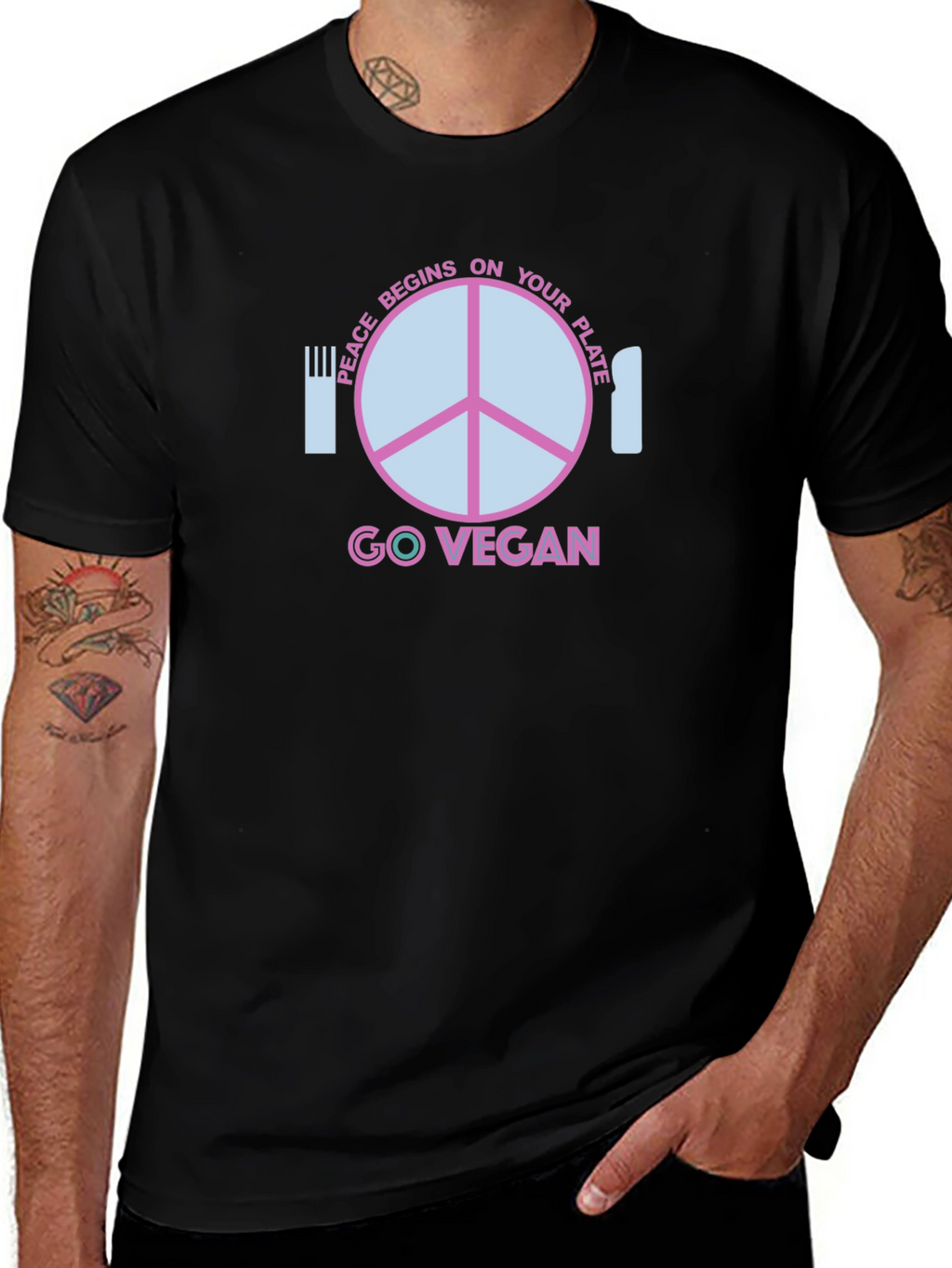 Go Vegan T-Shirt - Peace Begins On Your Plate