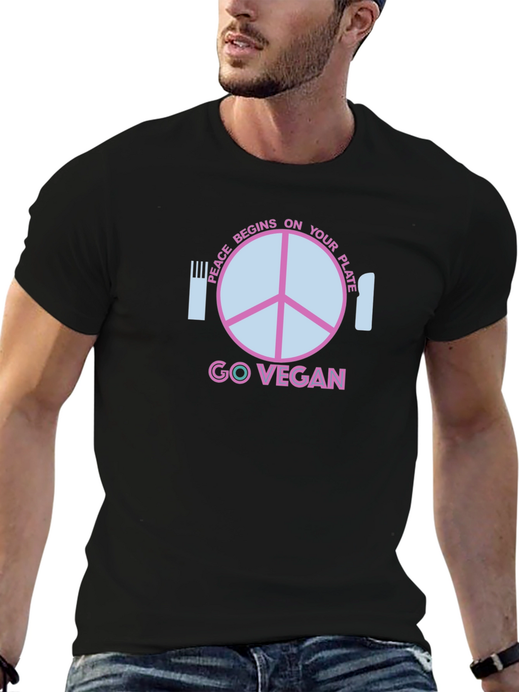 Go Vegan T-Shirt - Peace Begins On Your Plate