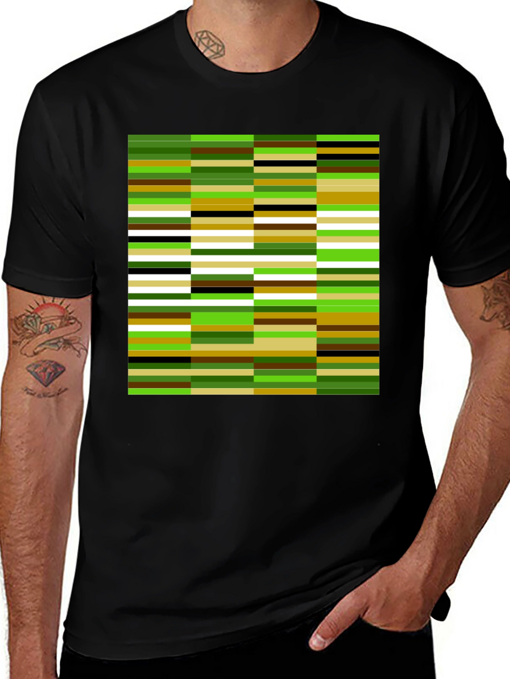Modern Abstract Stripe Graphic Tee - Black