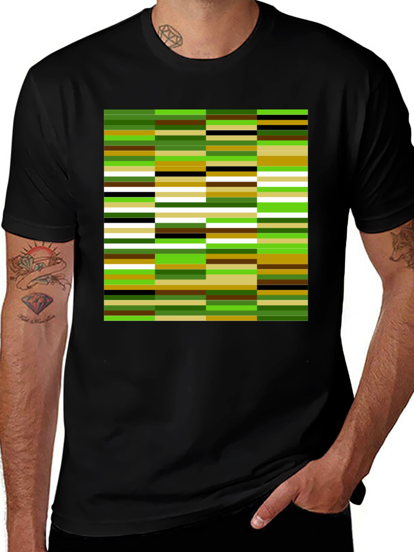 Modern Abstract Stripe Graphic Tee - Black