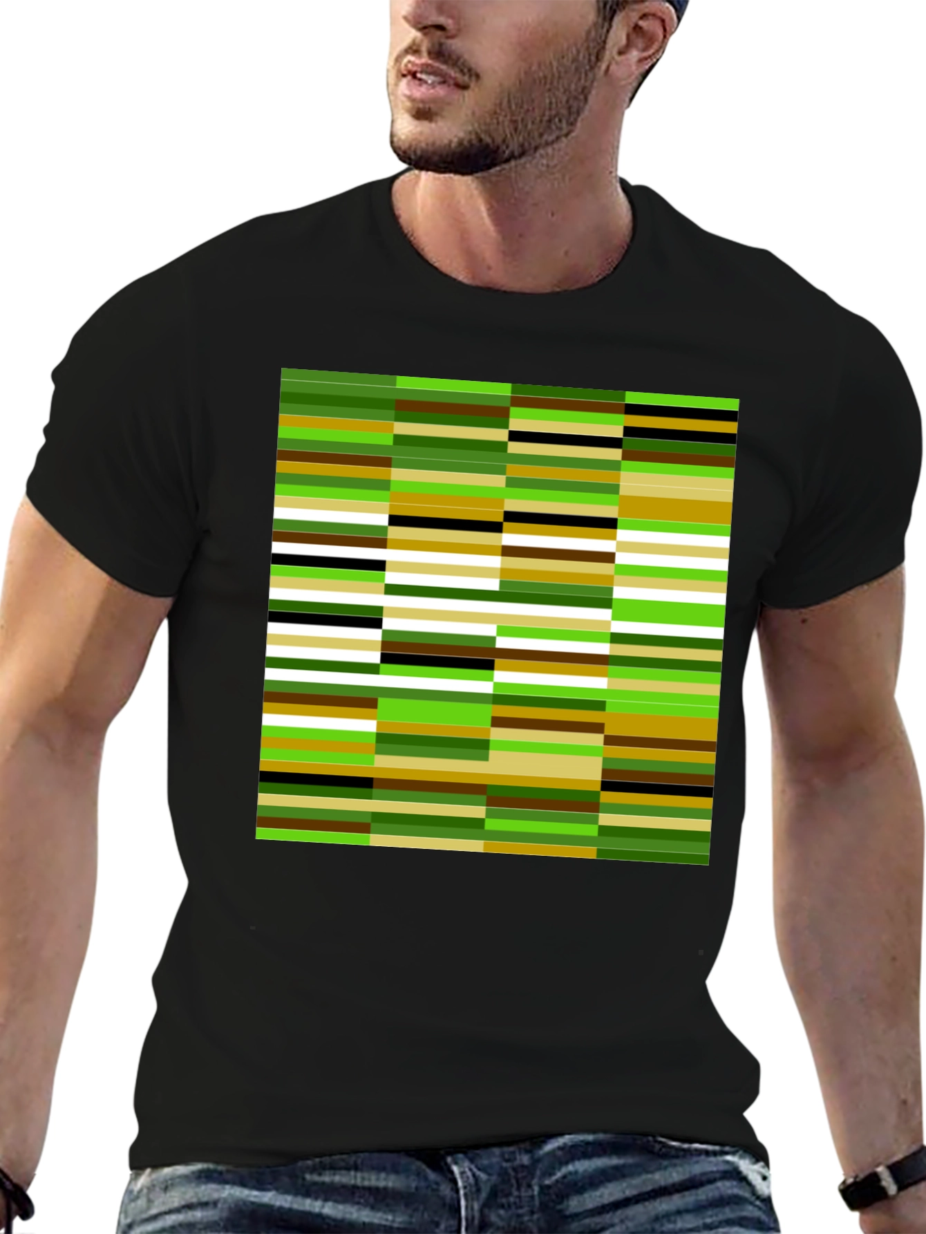 Modern Abstract Stripe Graphic Tee - Black