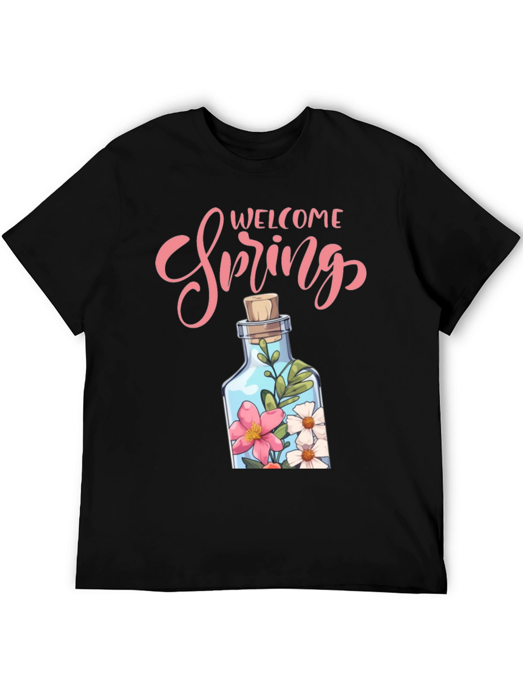 Welcome Spring Graphic Tee - Floral Bottle Design