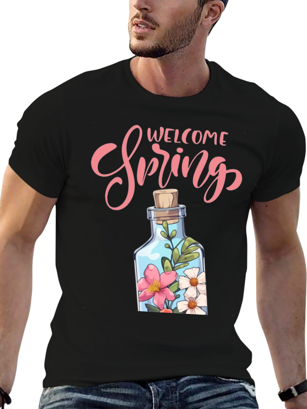 Welcome Spring Graphic Tee - Floral Bottle Design