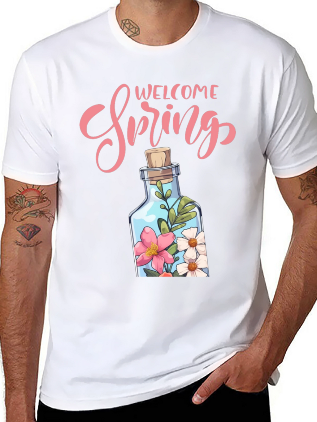 Welcome Spring Graphic Tee - Floral Bottle Design
