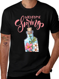 Welcome Spring Graphic Tee - Floral Bottle Design