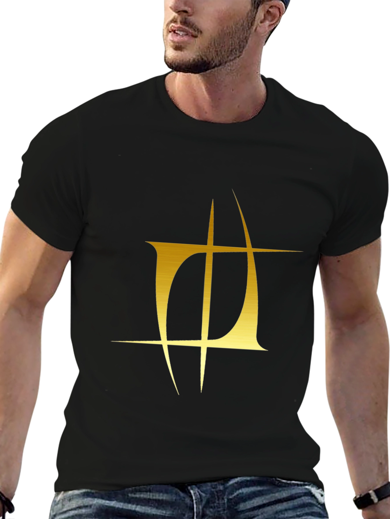 Mens Black T-Shirt with Gold Graphic Design