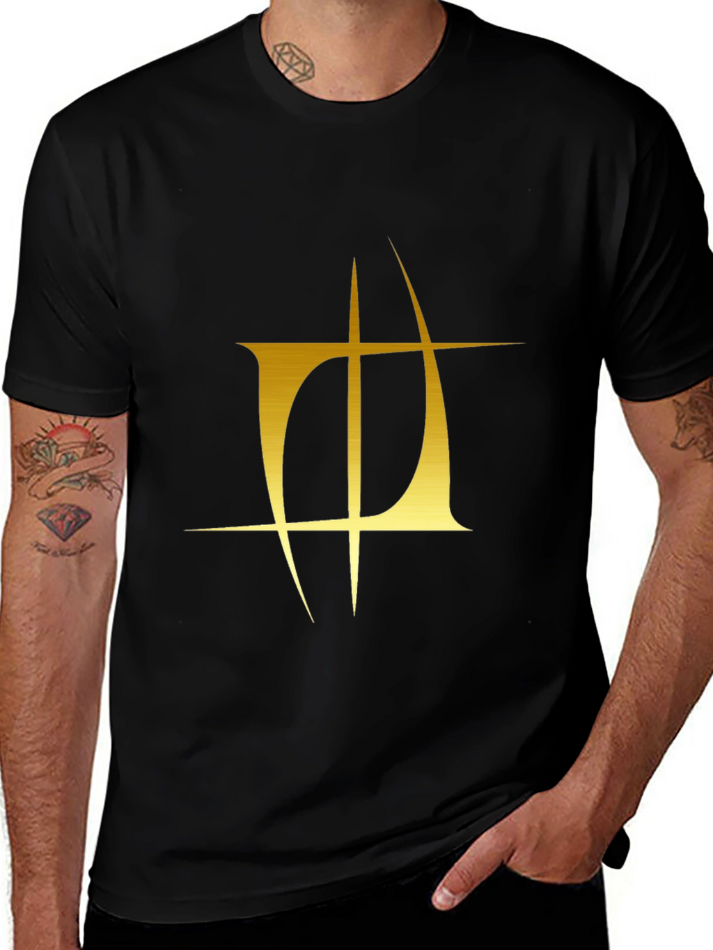 Mens Black T-Shirt with Gold Graphic Design