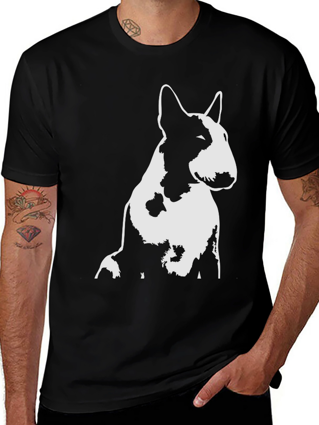 Bull Terrier Graphic Tee - Black Cotton T-Shirt