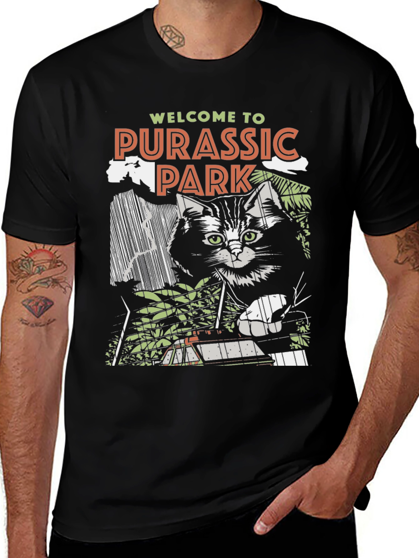 Purassic Park Black Graphic T-Shirt - Cat Lover Tee