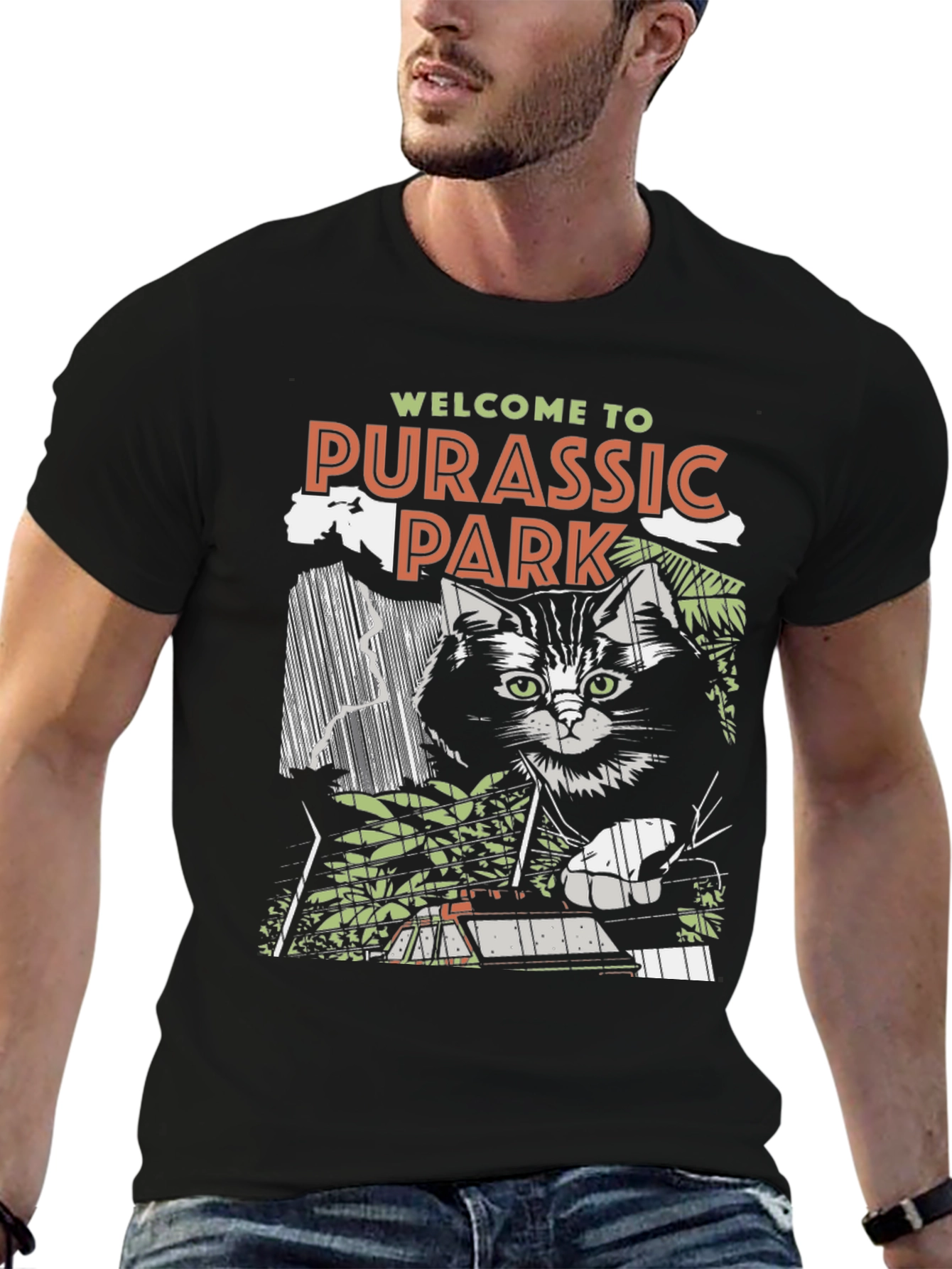 Purassic Park Black Graphic T-Shirt - Cat Lover Tee