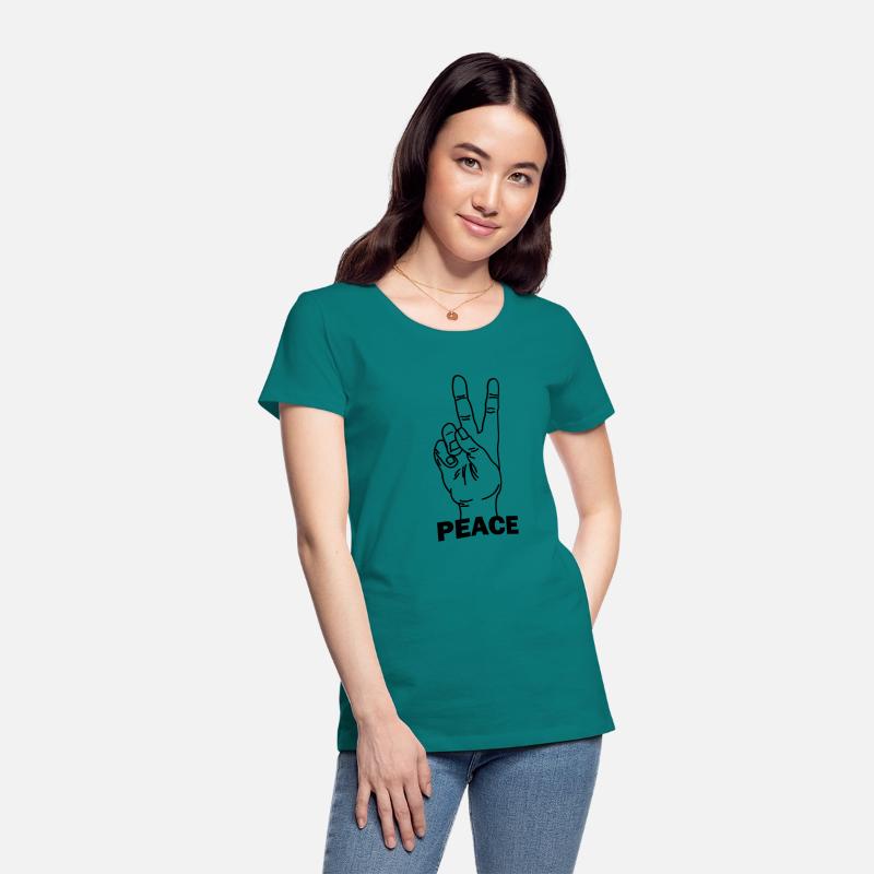 Hand gesture peace with text PEACE