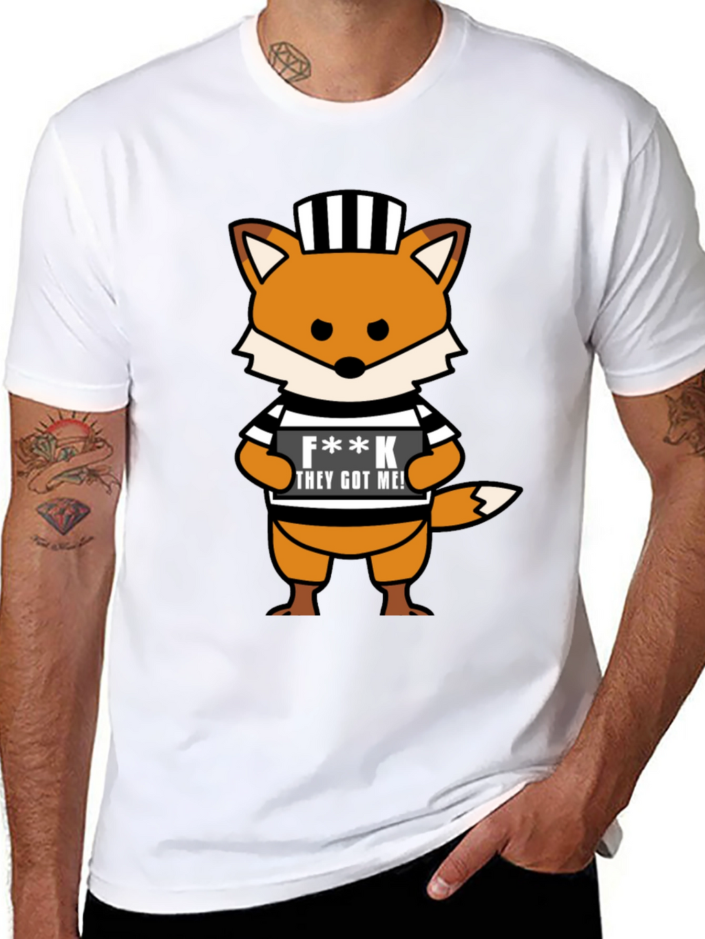 Cartoon Fox Prisoner Graphic T-Shirt