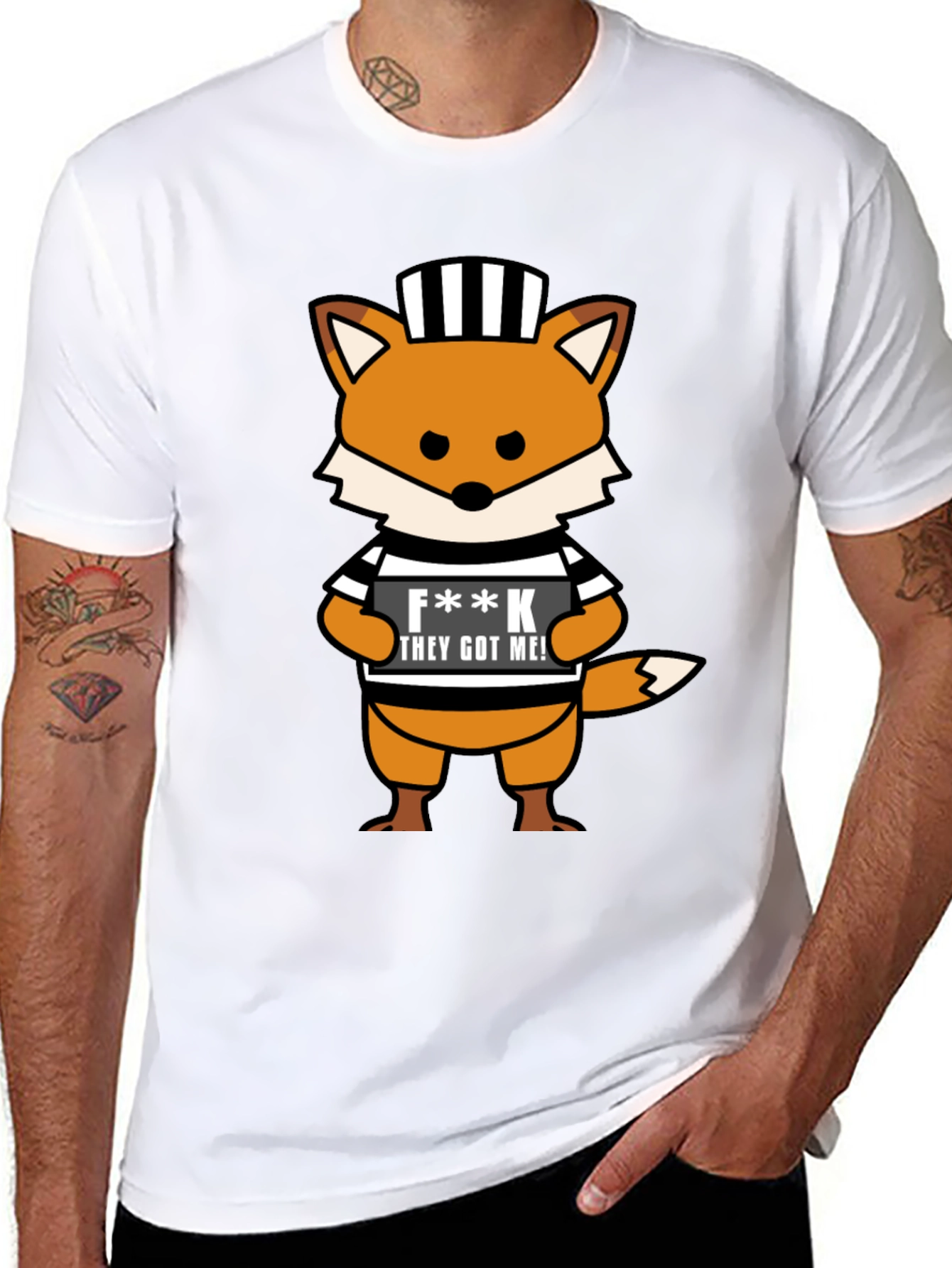Cartoon Fox Prisoner Graphic T-Shirt