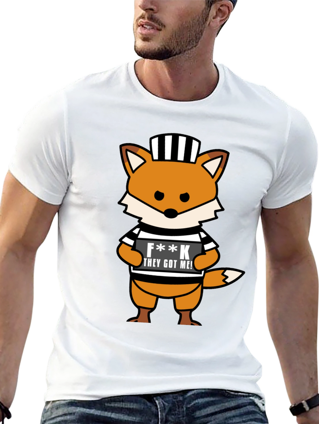 Cartoon Fox Prisoner Graphic T-Shirt