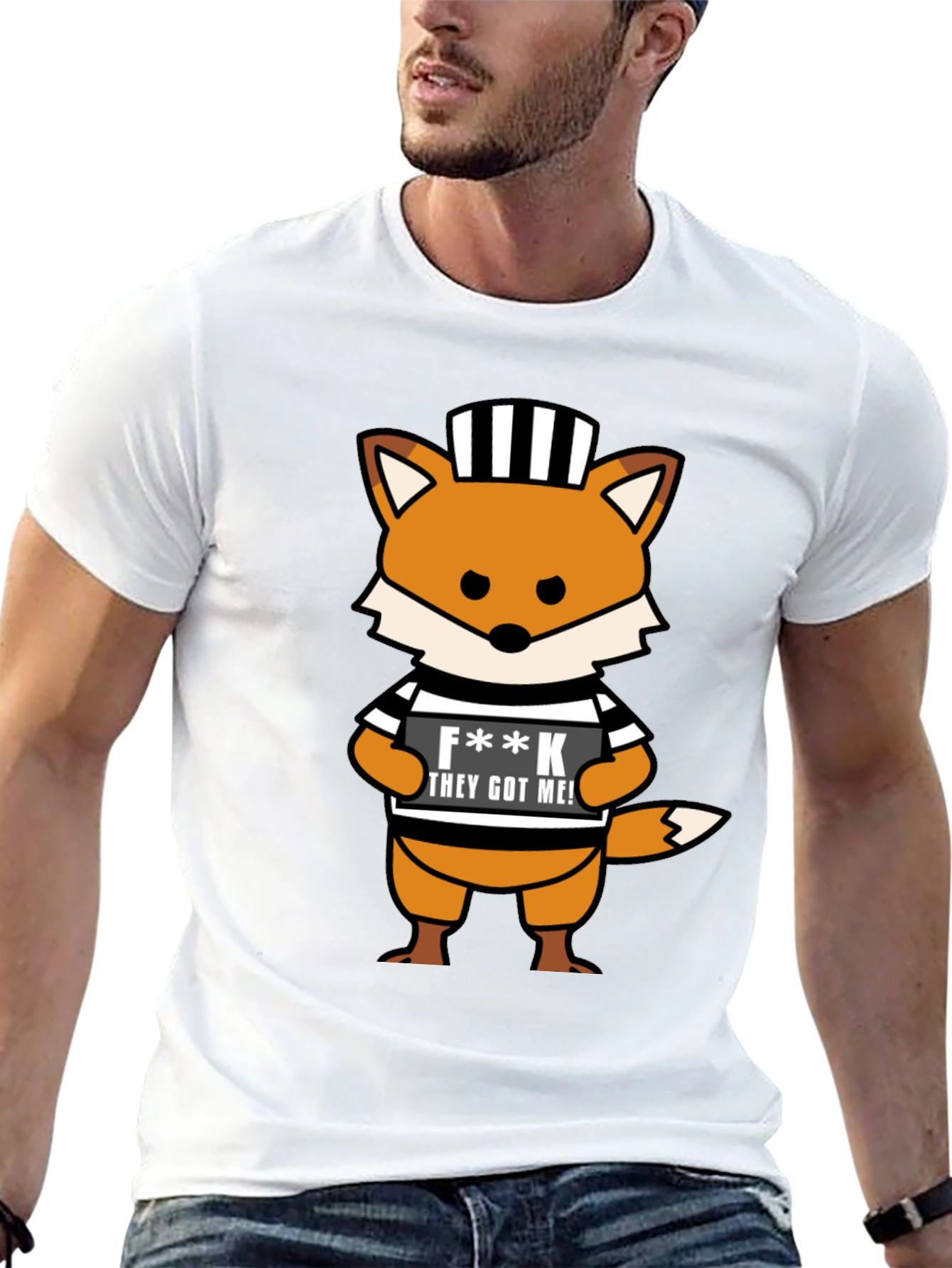 Cartoon Fox Prisoner Graphic T-Shirt