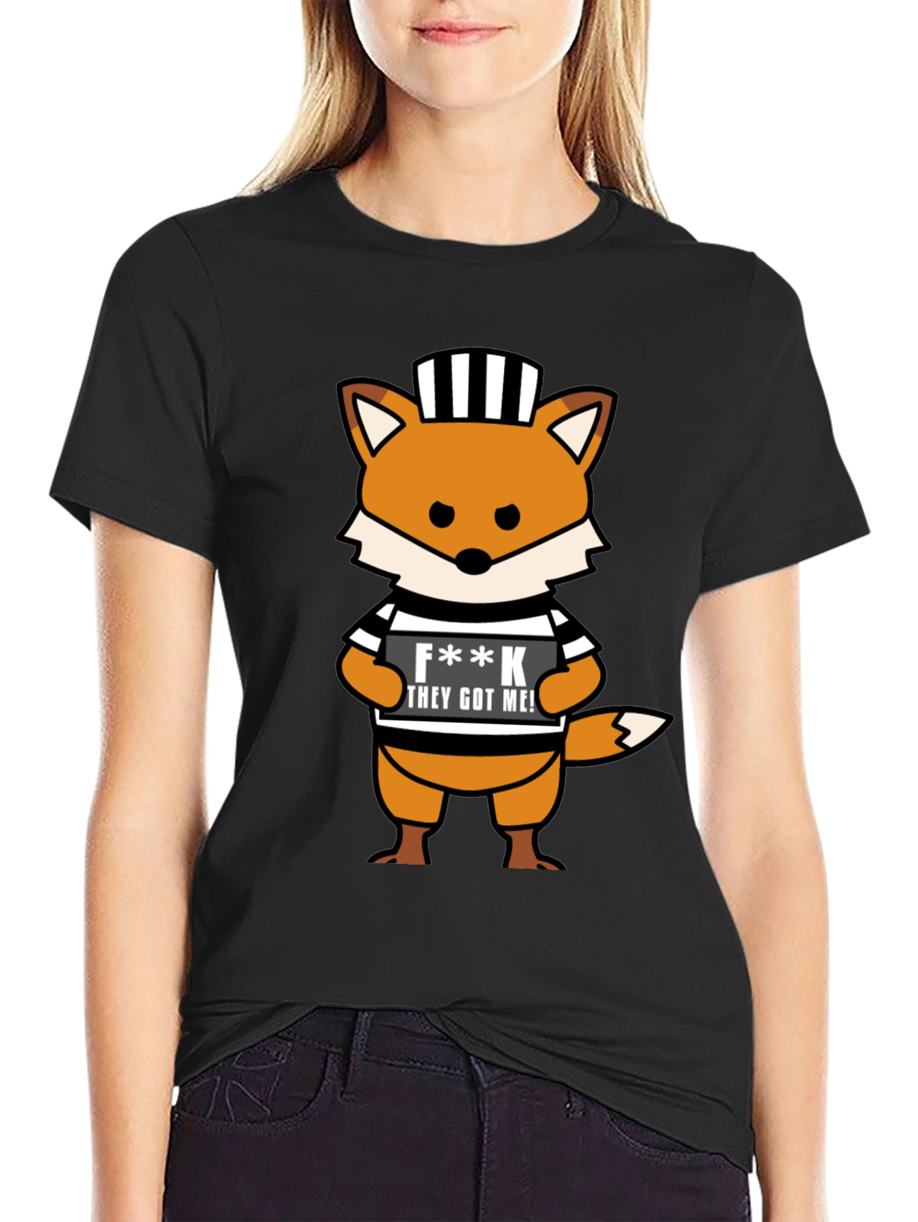 Cartoon Fox Prisoner Graphic T-Shirt