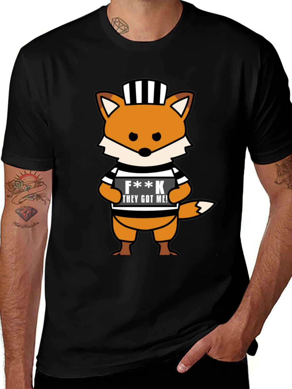 Cartoon Fox Prisoner Graphic T-Shirt