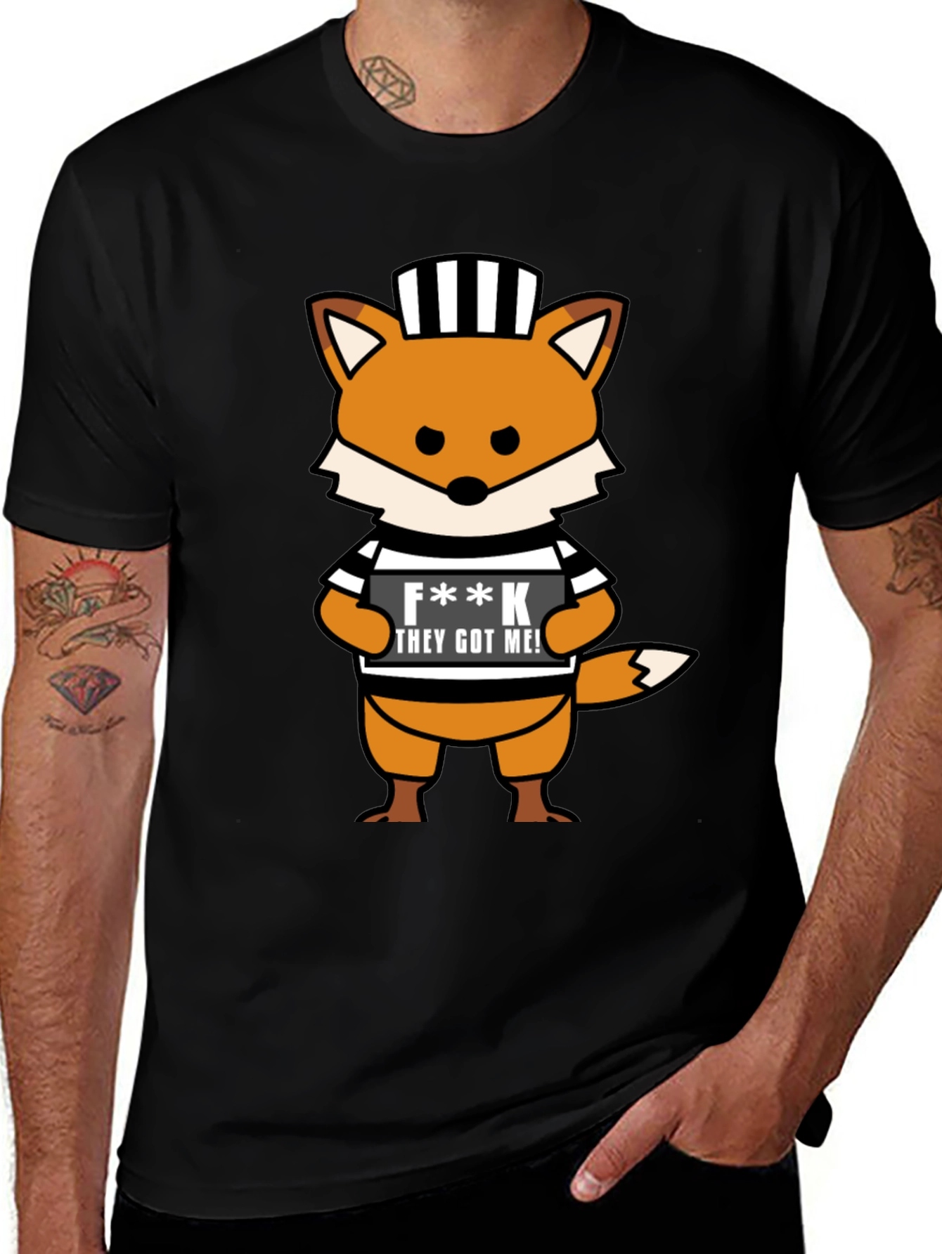 Cartoon Fox Prisoner Graphic T-Shirt