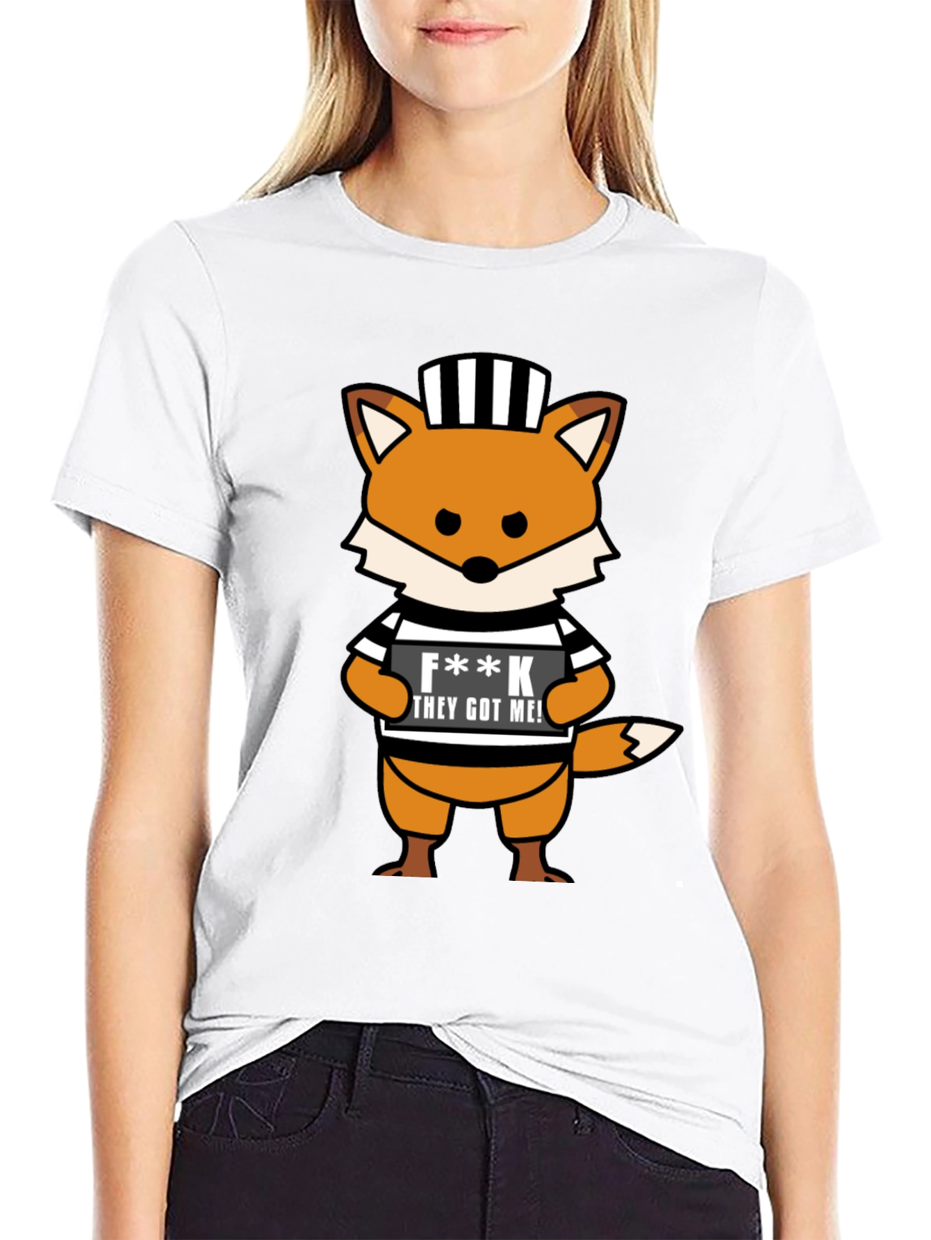 Cartoon Fox Prisoner Graphic T-Shirt