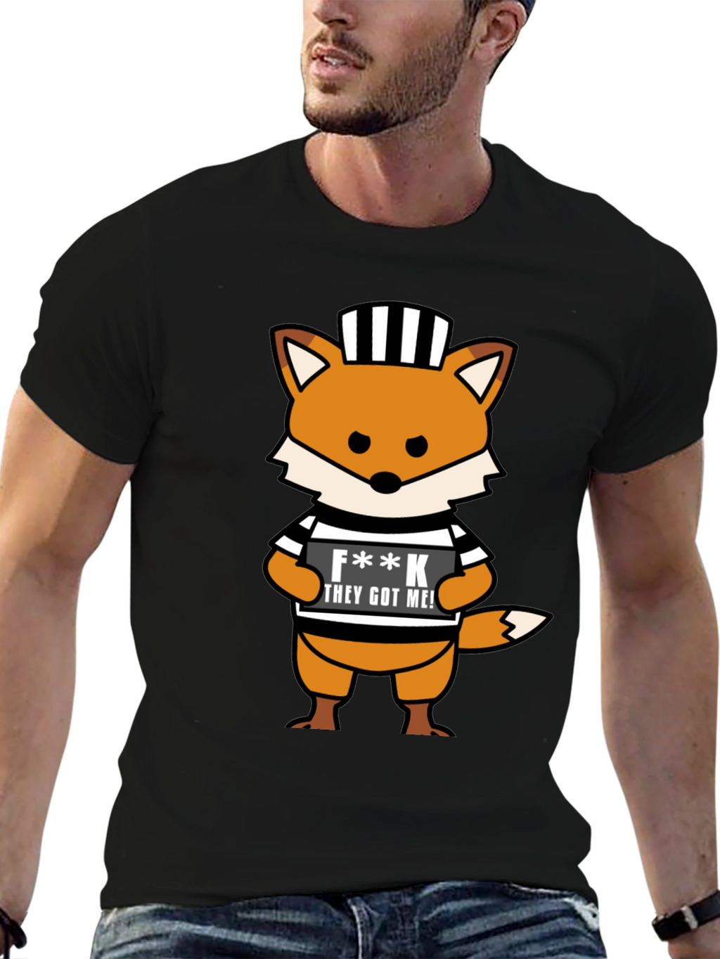 Cartoon Fox Prisoner Graphic T-Shirt