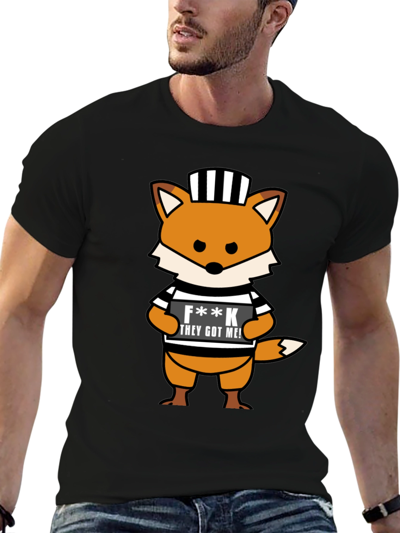 Cartoon Fox Prisoner Graphic T-Shirt