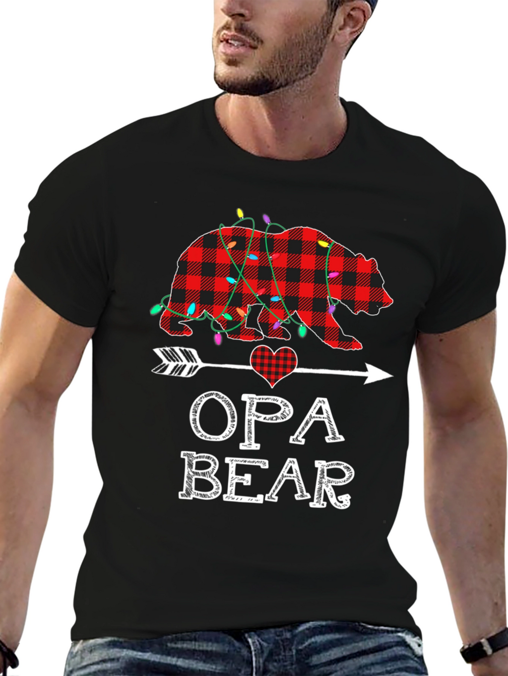 Opa Bear Plaid Christmas Lights T-Shirt