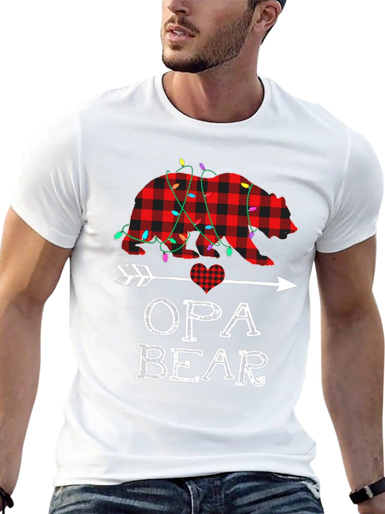 Opa Bear Plaid Christmas Lights T-Shirt