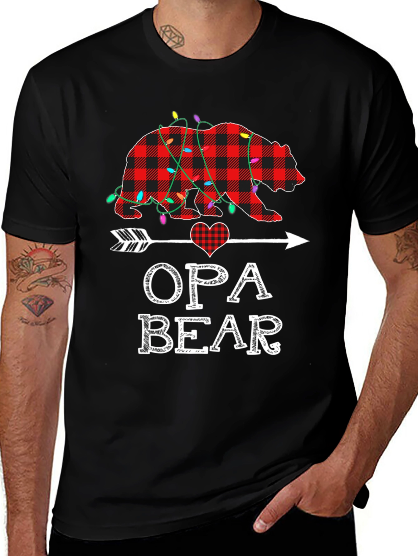 Opa Bear Plaid Christmas Lights T-Shirt