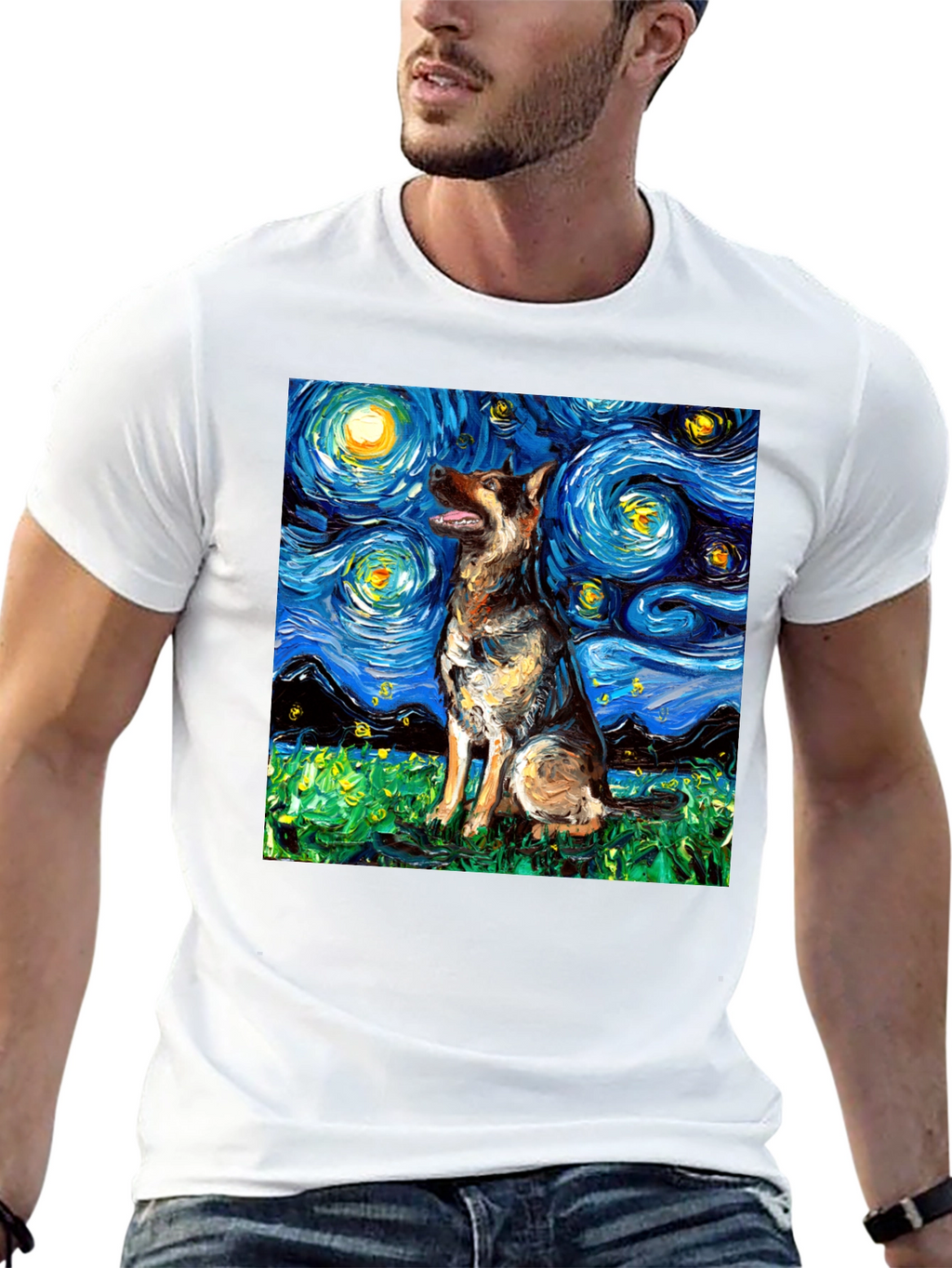 Starry Dog Art T-Shirt - Unique Graphic Tee