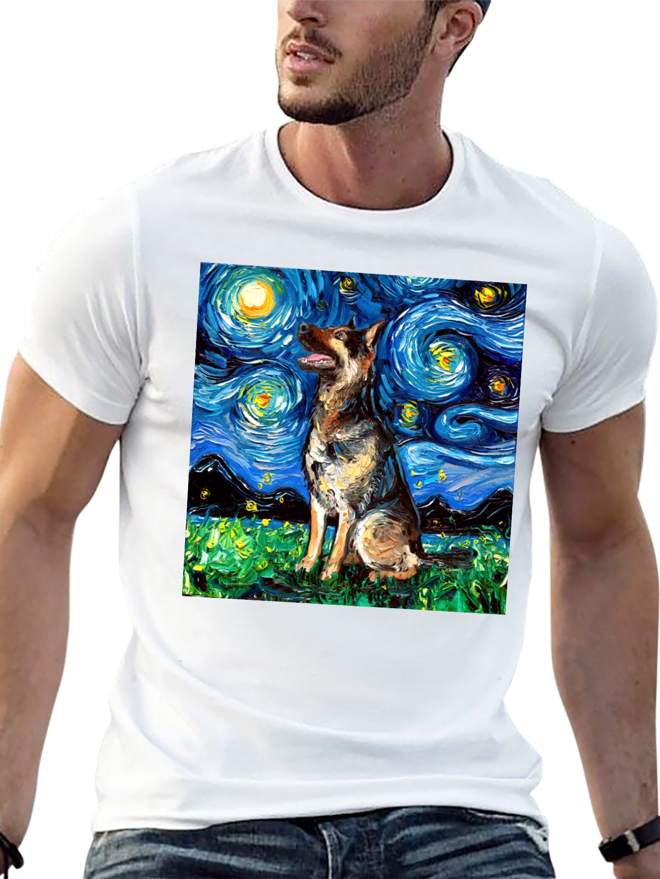 Starry Dog Art T-Shirt - Unique Graphic Tee