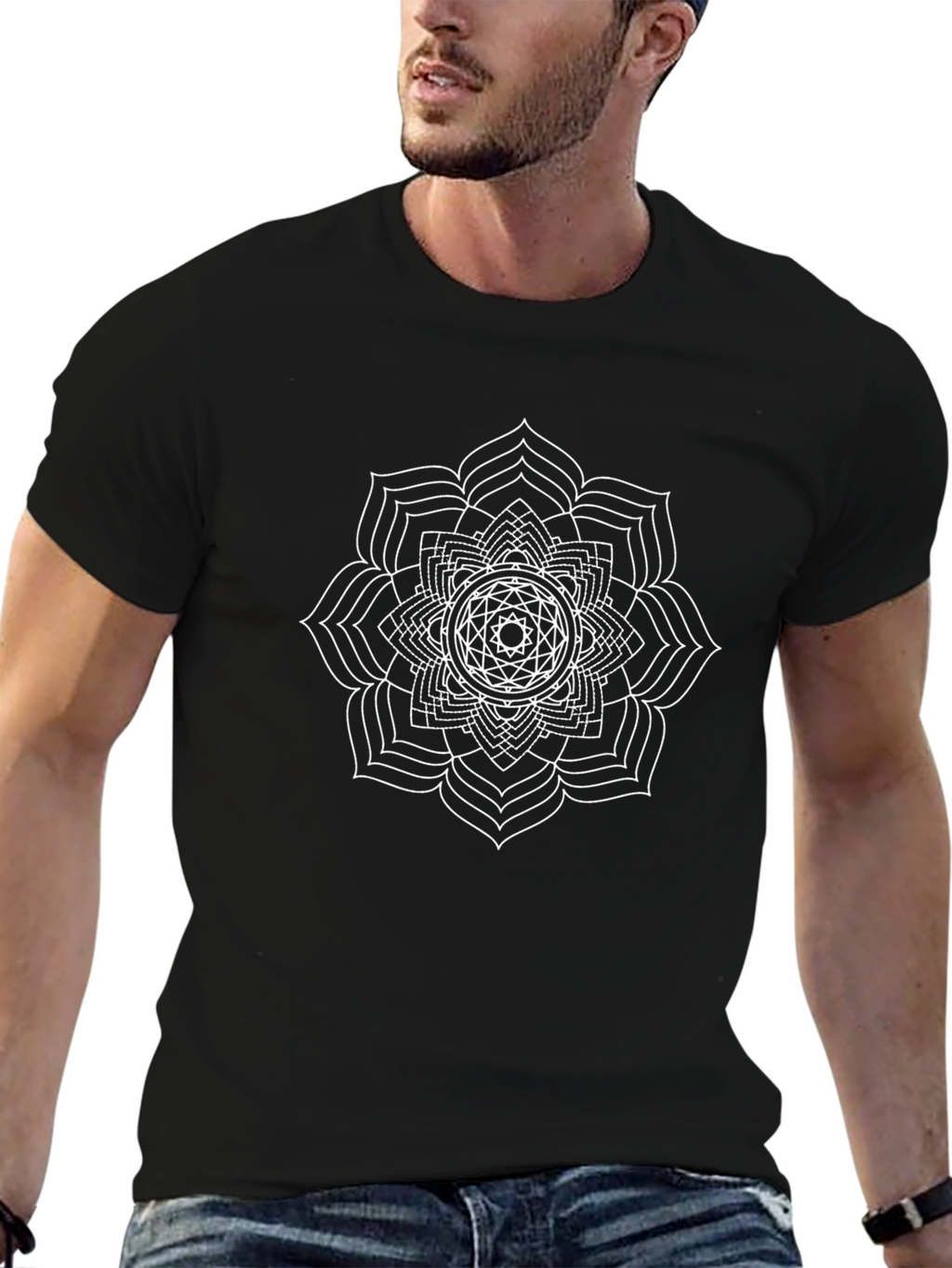 Geometric Mandala T-Shirt - Black