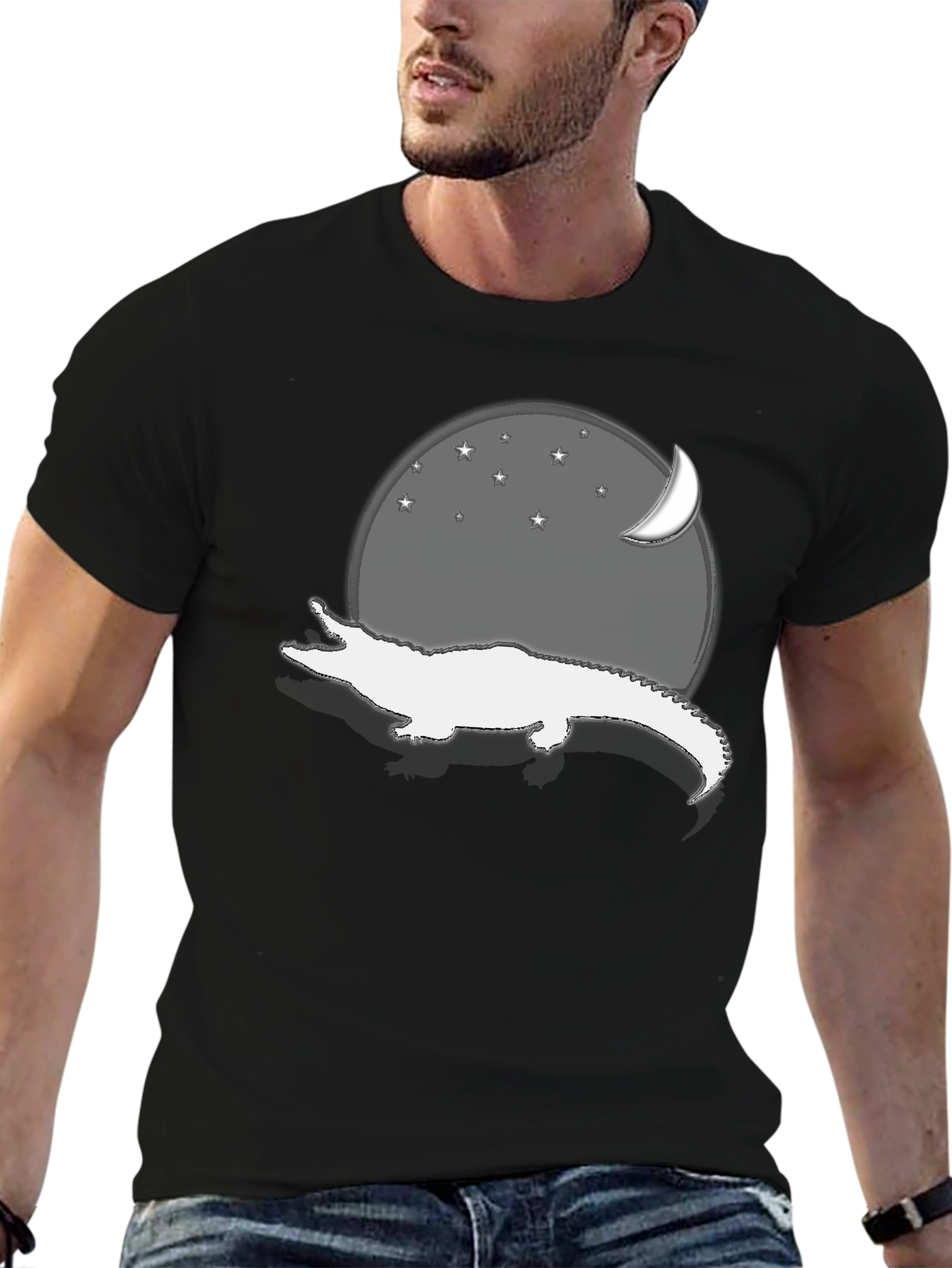 Alligator Moon Stars Black Graphic Tee