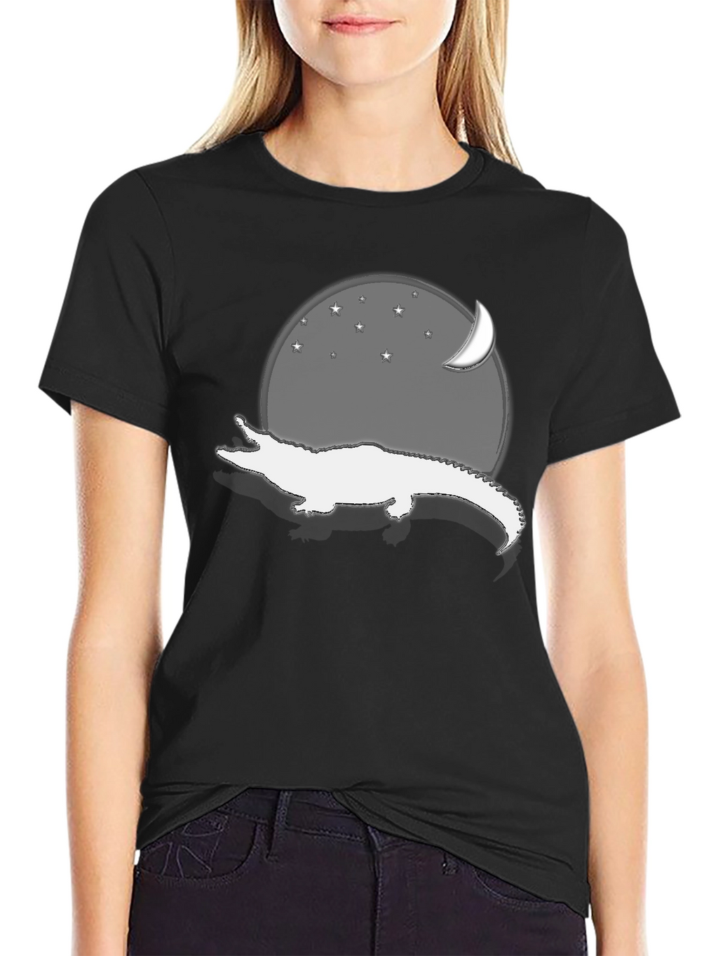Alligator Moon Stars Black Graphic Tee