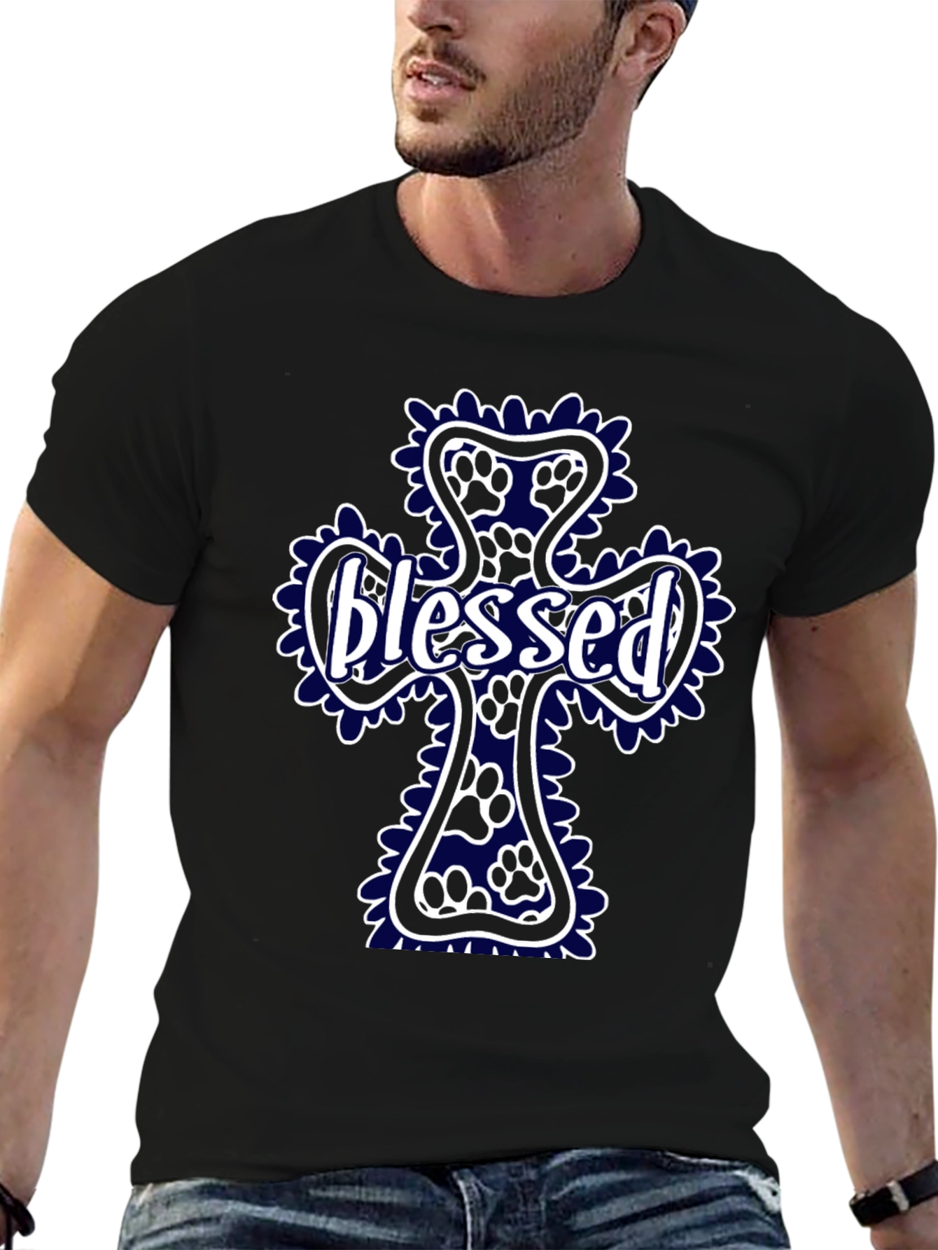 Blessed Paw Print Cross T-Shirt